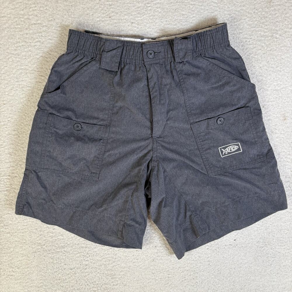AFTCO Original Fishing Shorts Mens 30 Charcoal Grey Cargo Pocket Nylon Fishing